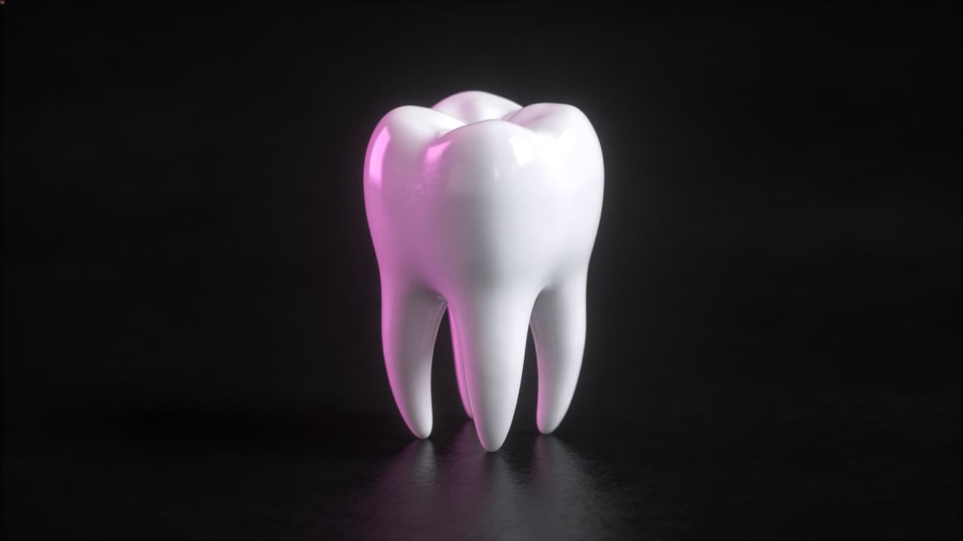 A single clean white tooth on a dark background.